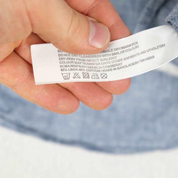 Fat Face Shirt Mens Small Blue Linen Blend Button Up Boho Beach Summer - Picture 9 of 9